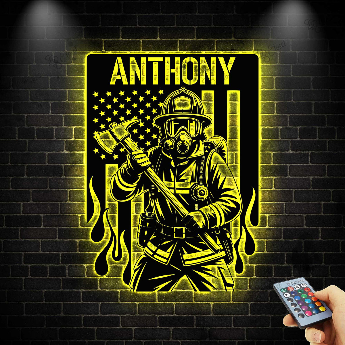 Custom Firefighter Metal Sign with LED light, Fireman Wall Decor, Firefighter Name Sign, Fire Department Decor, Fireman Appreciation Gift