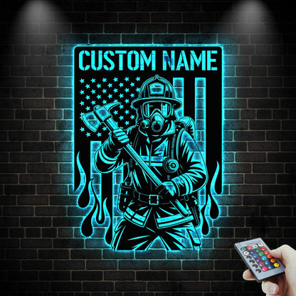 Custom Firefighter Metal Sign with LED light, Fireman Wall Decor, Firefighter Name Sign, Fire Department Decor, Fireman Appreciation Gift