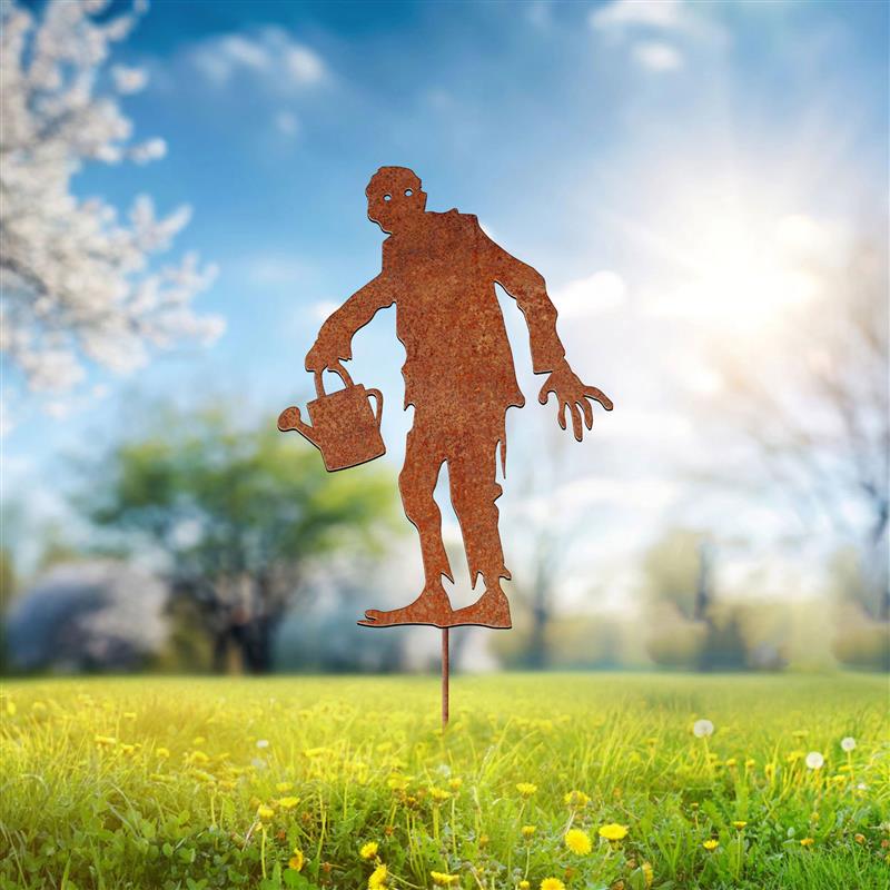 Rusty Metal Zombie Garden Stake, Halloween Lawn Art