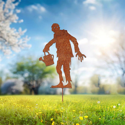 Rusty Metal Zombie Garden Stake, Halloween Lawn Art