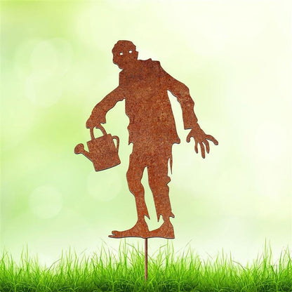 Rusty Metal Zombie Garden Stake, Halloween Lawn Art