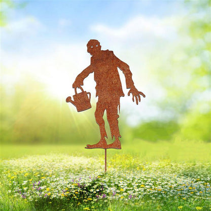 Rusty Metal Zombie Garden Stake, Halloween Lawn Art