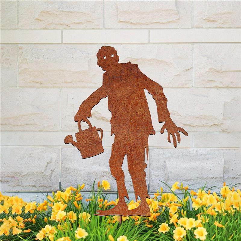 Rusty Metal Zombie Garden Stake, Halloween Lawn Art