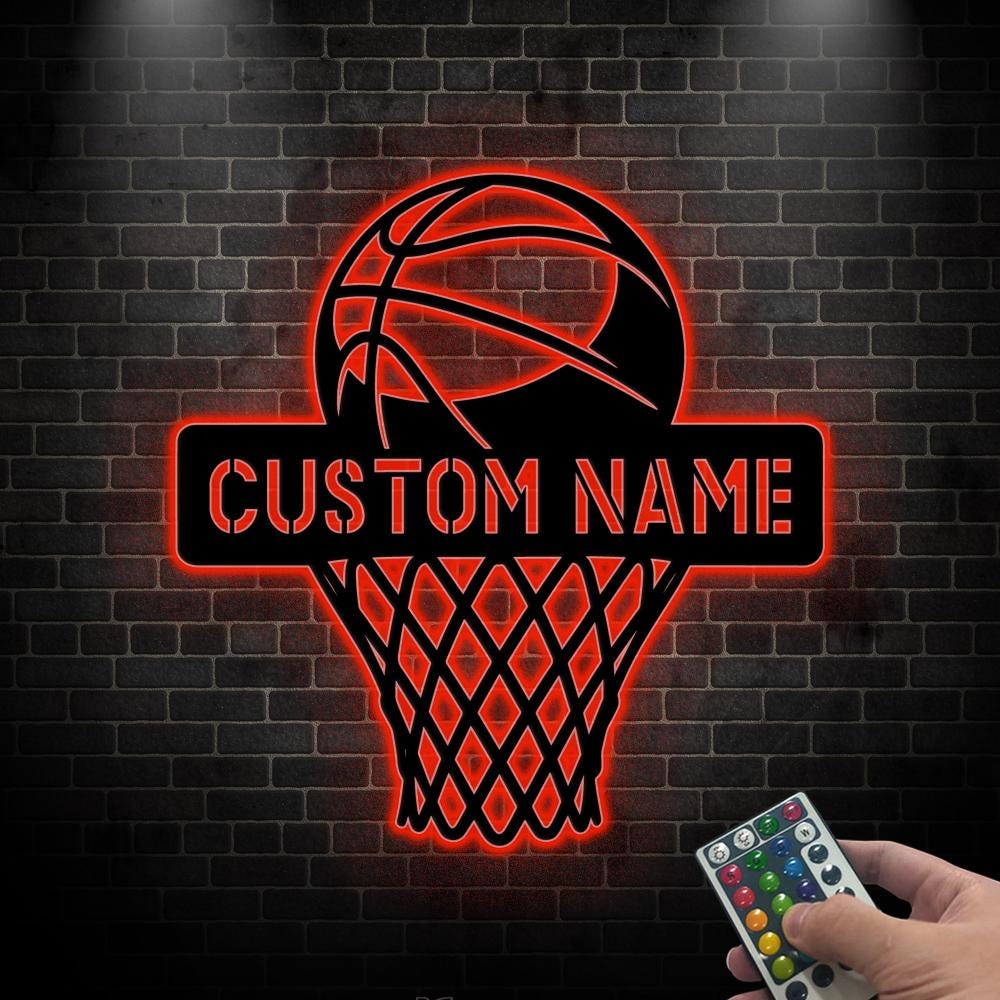 Custom Basketball Name Sign with LED Light, Basketball Metal Wall Sign, Basketball Hoop Sign, Basketball LED Wall Decor, Sports Room Decor