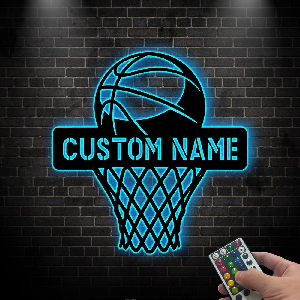 Custom Basketball Name Sign with LED Light, Basketball Metal Wall Sign, Basketball Hoop Sign, Basketball LED Wall Decor, Sports Room Decor