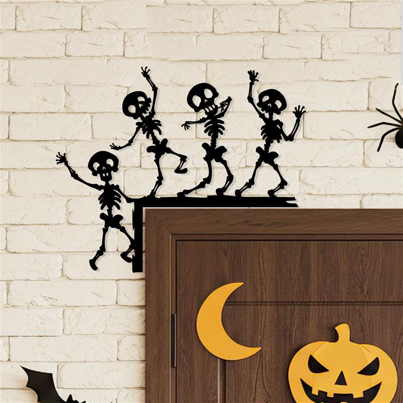 Dancing Skeleton Metal Door Corner Sign, Halloween Decor