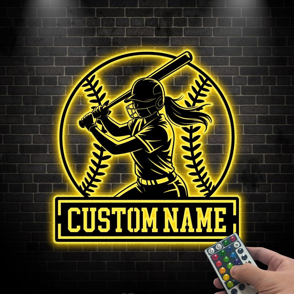 Personalized Softball Wall Art with LED light, Softball Player Sign, Softball Gift, Softball Room Decor, Gift for Daughter