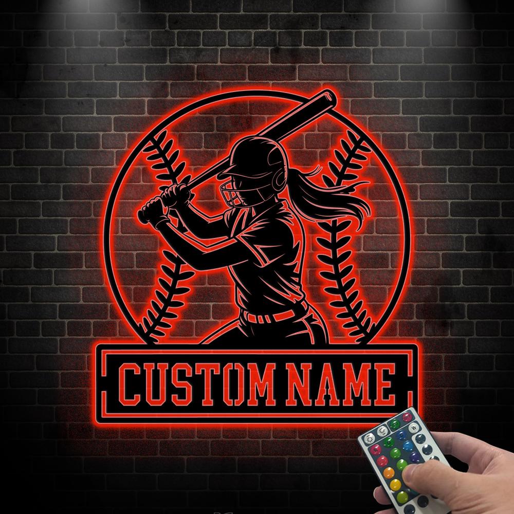 Personalized Softball Wall Art with LED light, Softball Player Sign, Softball Gift, Softball Room Decor, Gift for Daughter