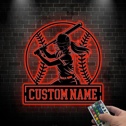Personalized Softball Wall Art with LED light, Softball Player Sign, Softball Gift, Softball Room Decor, Gift for Daughter