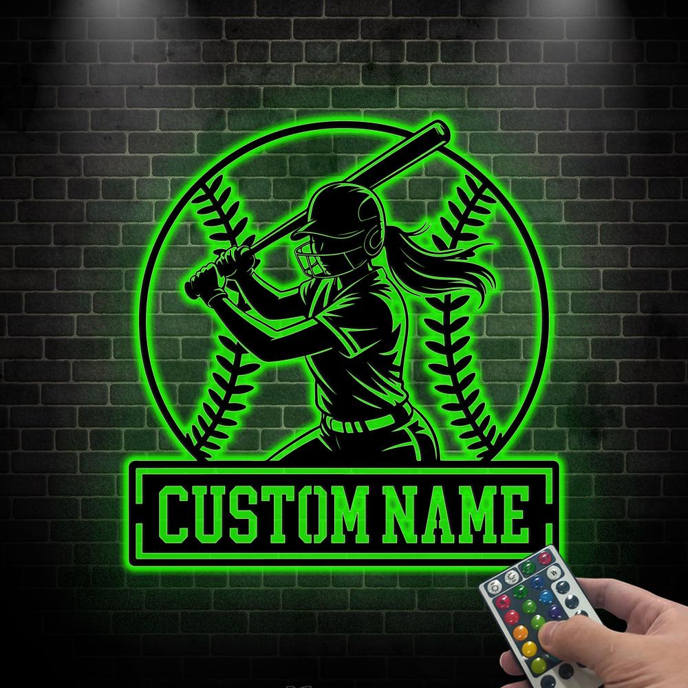 Personalized Softball Wall Art with LED light, Softball Player Sign, Softball Gift, Softball Room Decor, Gift for Daughter