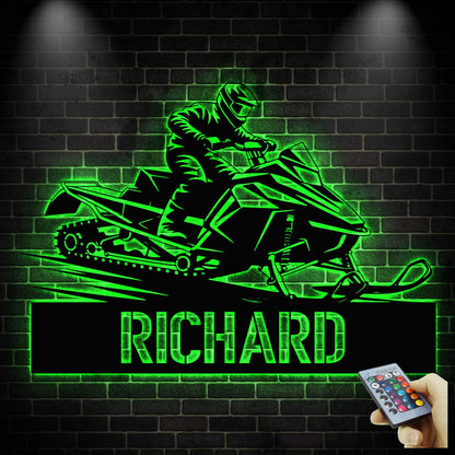 Custom Snowmobile Metal Sign with LED, Personalized Snowmobile Wall Art, Snowmobile Rider Gift, Snowmobile Racing Sign, Winter Sports Sign