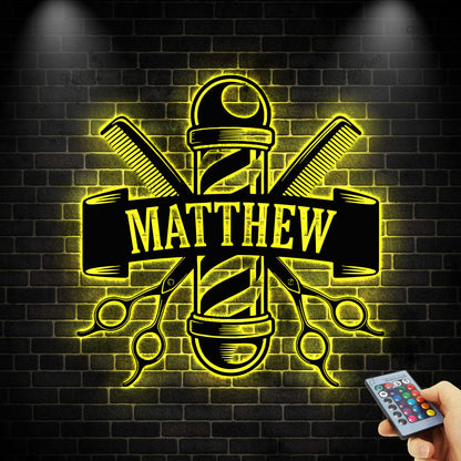 Custom Barber Shop Metal Sign with LED light, Barber Shop Name Sign, Hair Salon Wall Art, Barbershop Decor, Hairstylist Gift