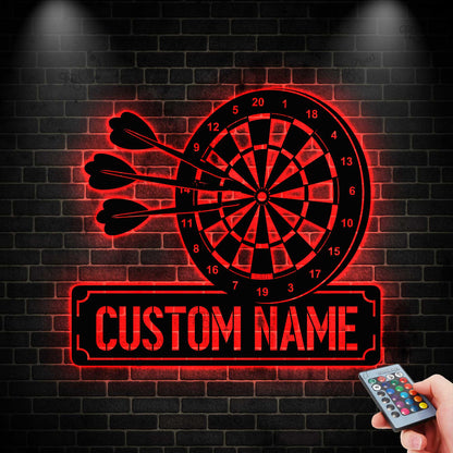 Personalized Darts Metal Sign with LED Lights, Dartboard Wall Art, Game Room Decor, Dart Lovers Gift, Bar, Garage or Man Cave Decor