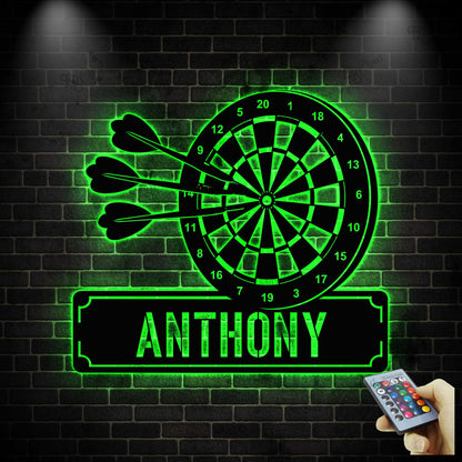 Personalized Darts Metal Sign with LED Lights, Dartboard Wall Art, Game Room Decor, Dart Lovers Gift, Bar, Garage or Man Cave Decor