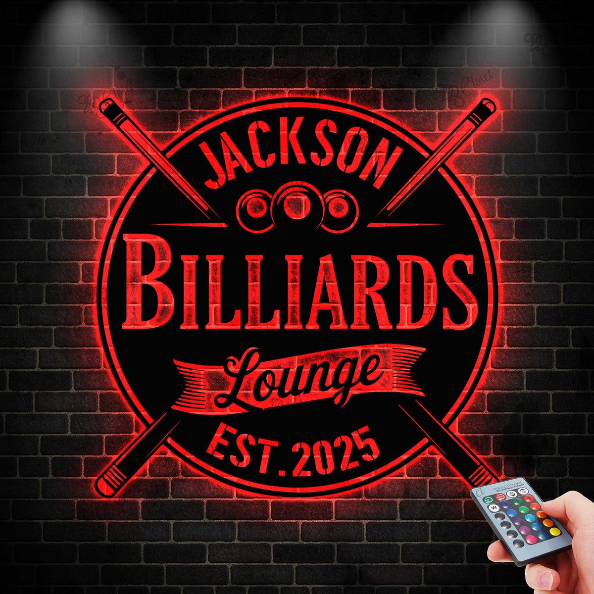 Custom Billiards Metal Sign with LED light, Billiards Lounge Wall Sign, Pool Room Decor, Billiard Room Sign, Game Room Decor, Man Cave Sign