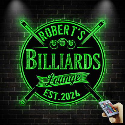 Custom Billiards Metal Sign with LED light, Billiards Lounge Wall Sign, Pool Room Decor, Billiard Room Sign, Game Room Decor, Man Cave Sign