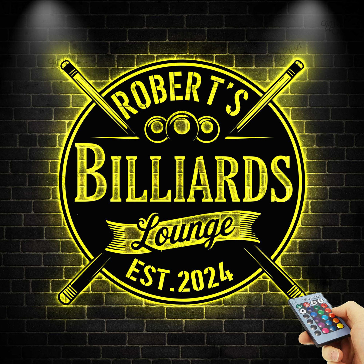 Custom Billiards Metal Sign with LED light, Billiards Lounge Wall Sign, Pool Room Decor, Billiard Room Sign, Game Room Decor, Man Cave Sign
