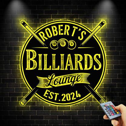 Custom Billiards Metal Sign with LED light, Billiards Lounge Wall Sign, Pool Room Decor, Billiard Room Sign, Game Room Decor, Man Cave Sign