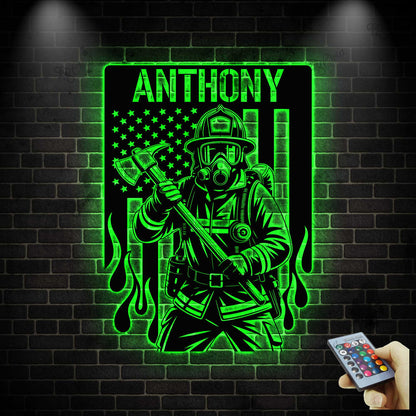 Custom Firefighter Metal Sign with LED light, Fireman Wall Decor, Firefighter Name Sign, Fire Department Decor, Fireman Appreciation Gift