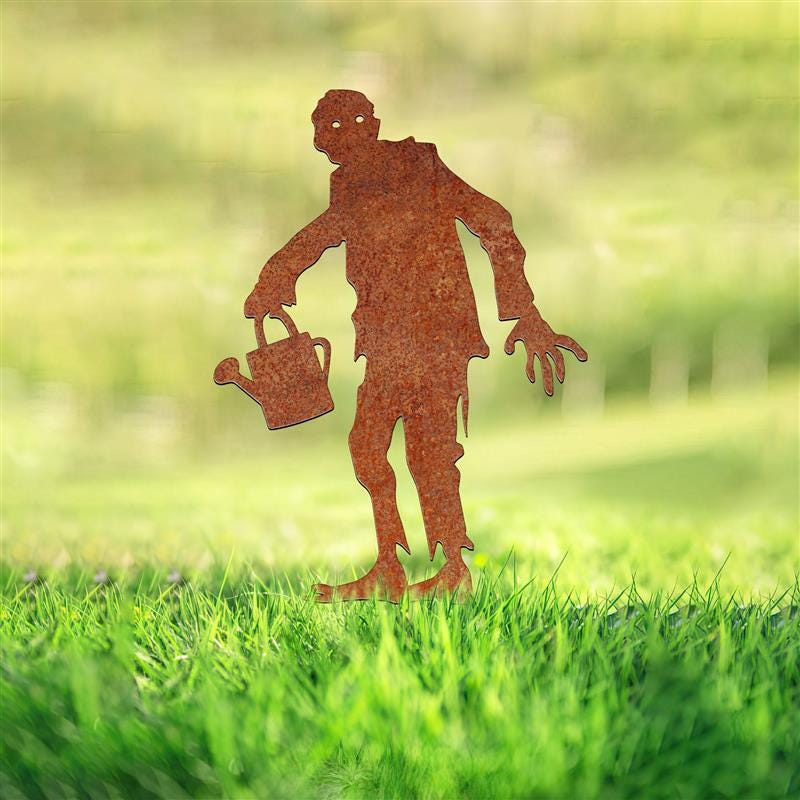 Rusty Metal Zombie Garden Stake, Halloween Lawn Art