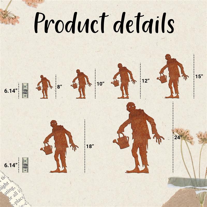 Rusty Metal Zombie Garden Stake, Halloween Lawn Art