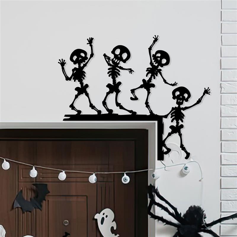 Dancing Skeleton Metal Door Corner Sign, Halloween Decor