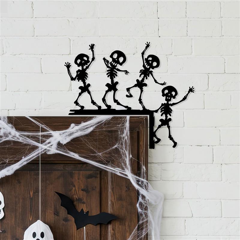 Dancing Skeleton Metal Door Corner Sign, Halloween Decor