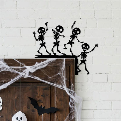 Dancing Skeleton Metal Door Corner Sign, Halloween Decor