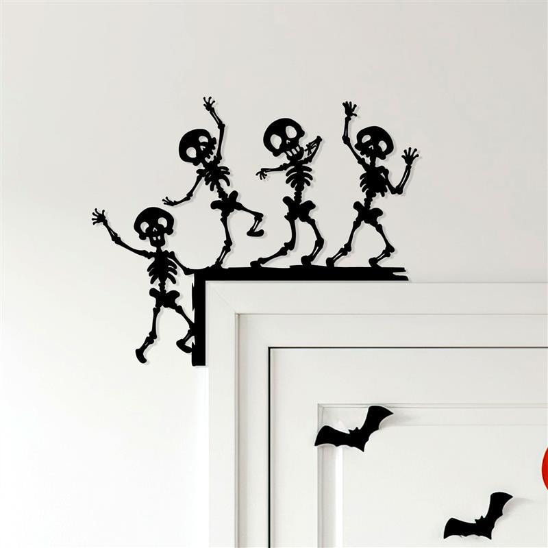 Dancing Skeleton Metal Door Corner Sign, Halloween Decor
