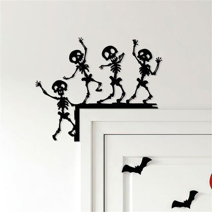 Dancing Skeleton Metal Door Corner Sign, Halloween Decor