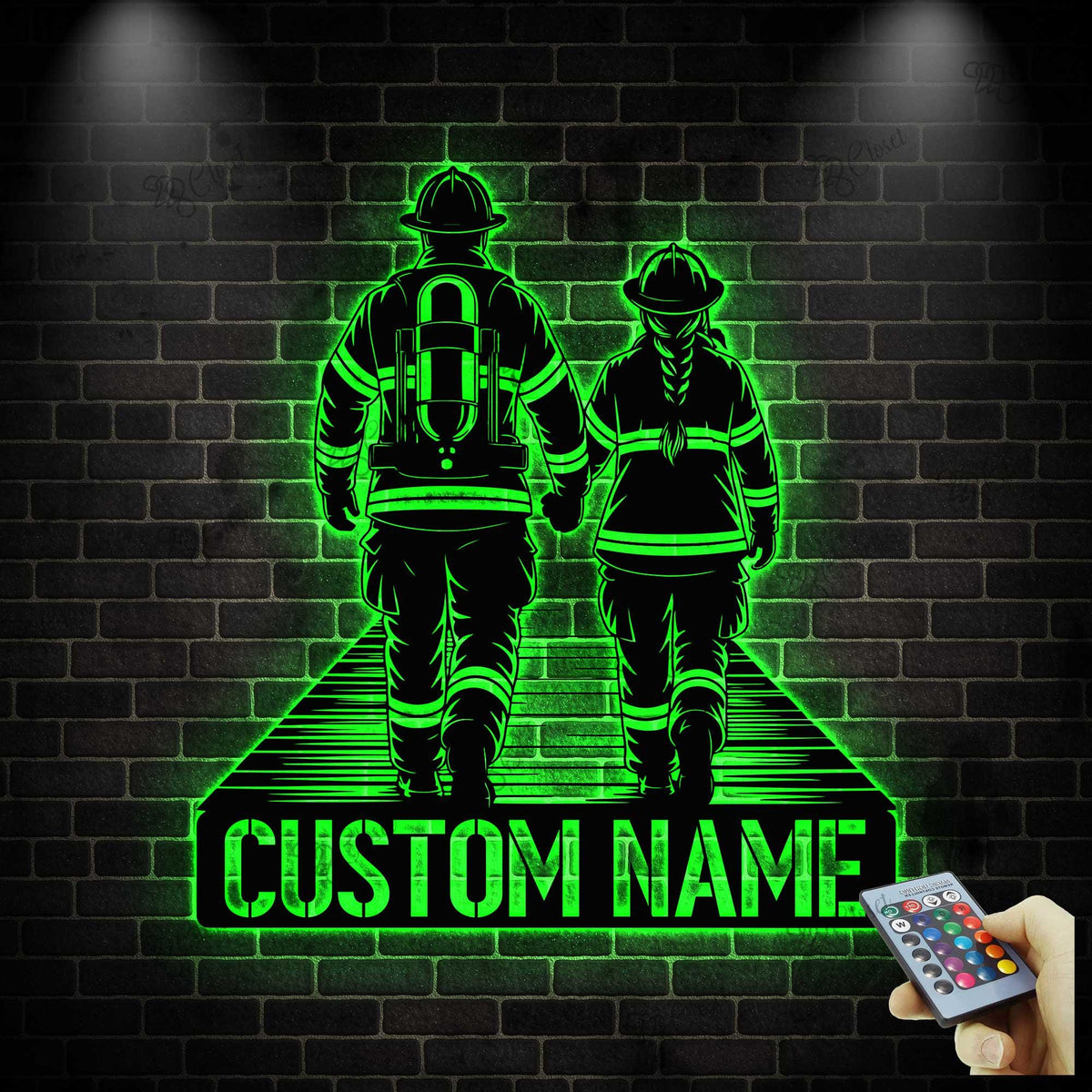 Custom Couple Firefighter Metal Sign with LED Light, Personalized Fireman Name Sign, Fire Department Decor, Valentine Day Gifs
