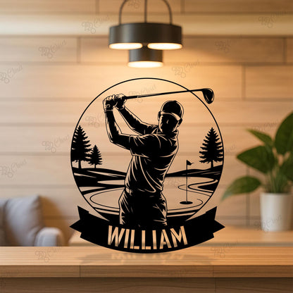 Personalized Golf Metal Sign with LED Light, Custom Golfer Name Sign, Golf Metal Wall Art, Golf Lovers Gift, Birthday Gift for Dad, Husband