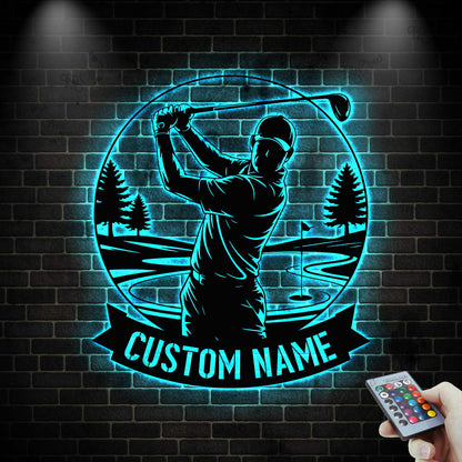 Personalized Golf Metal Sign with LED Light, Custom Golfer Name Sign, Golf Metal Wall Art, Golf Lovers Gift, Birthday Gift for Dad, Husband