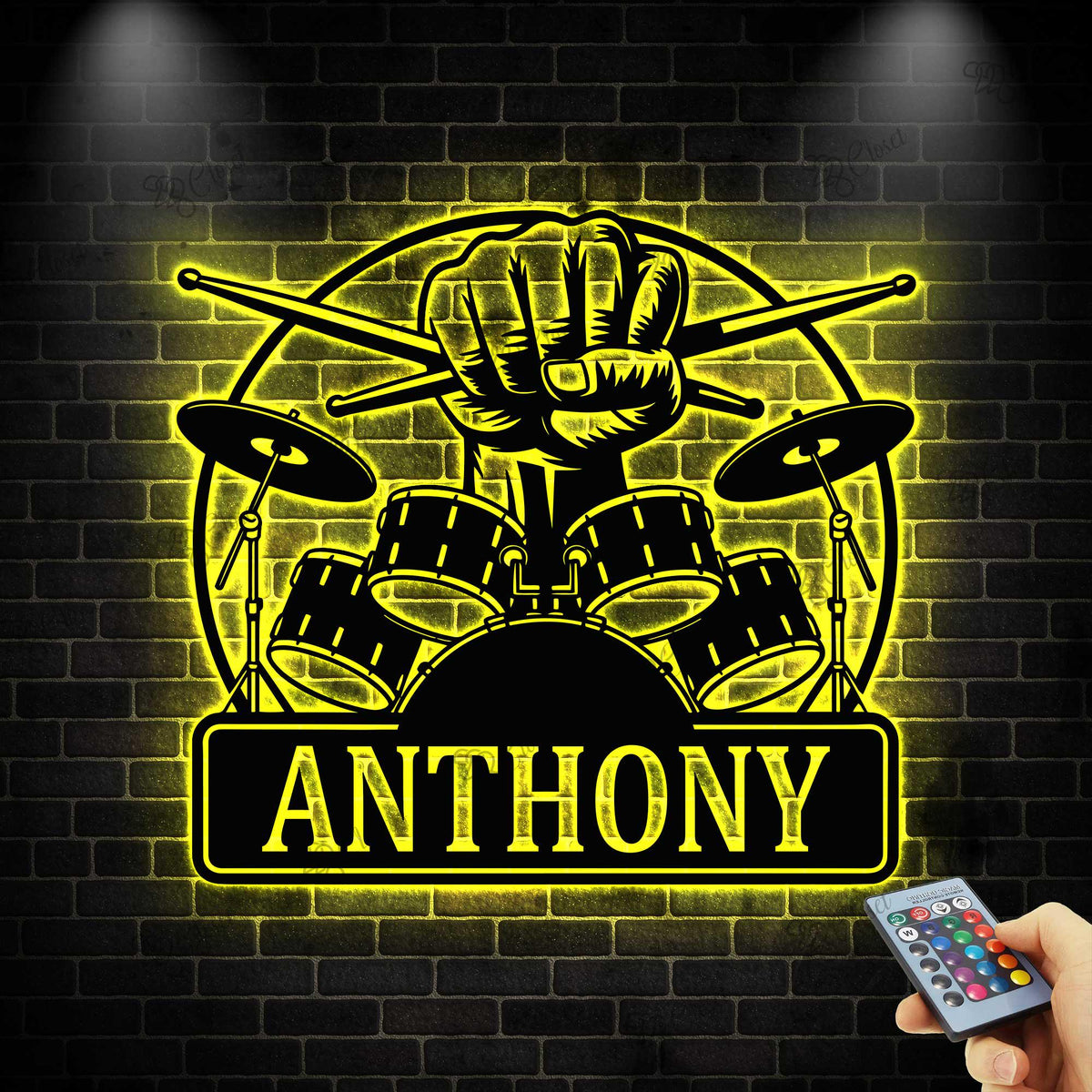 Custom Drum Metal Sign With LED Lights, Personalized Drummer Name Sign, Drum Lover Gift, Drum Wall Decor, Music Decor, Gift for Musician