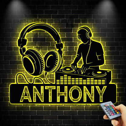 Custom DJ Metal Sign with Led light, Personalized DJ Name Sign, DJ Wall Art, Music Room Decor, Gift for Music Lovers