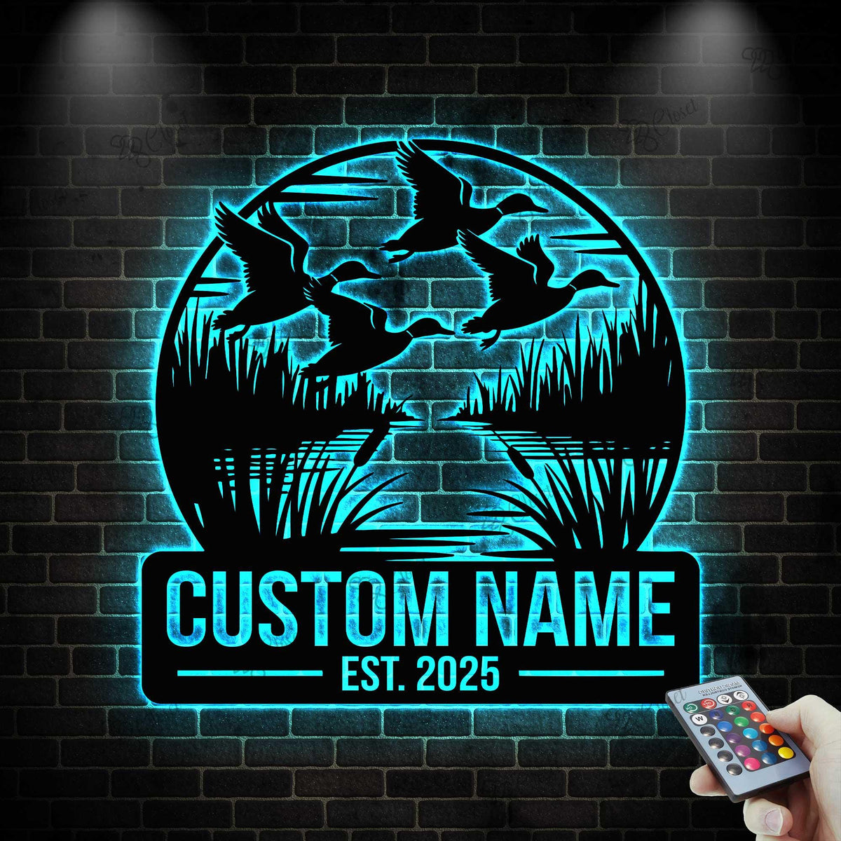 Custom Duck Hunting Metal Sign with LED Light, Personalized Hunter Name Sign, Flying Mallard Duck Metal Sign, Cabin Decor, Housewarming Gift