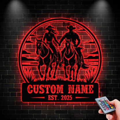 Custom Cowboy Cowgirl Metal Sign with Led light, Cowboy Cowgirl Wall Art, Cowgirl sign, Cowboy Gift, Cowboy Cowgirl Name Sign, Western Gift
