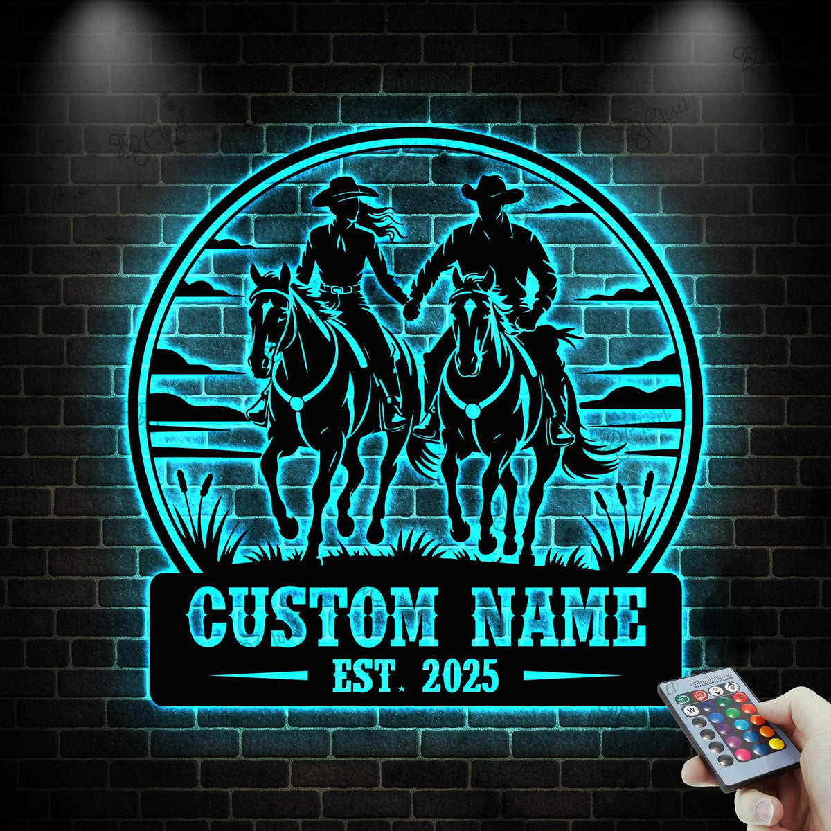 Custom Cowboy Cowgirl Metal Sign with Led light, Cowboy Cowgirl Wall Art, Cowgirl sign, Cowboy Gift, Cowboy Cowgirl Name Sign, Western Gift