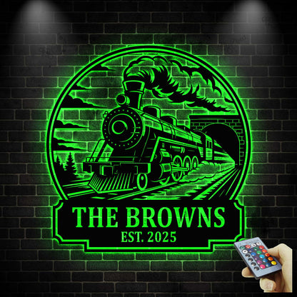 Custom Train Metal Sign with Led light, Metal Train Art Sign, Railroad Metal Wall Sign, Steam Engine Train Sign, Train Driver Name Sign
