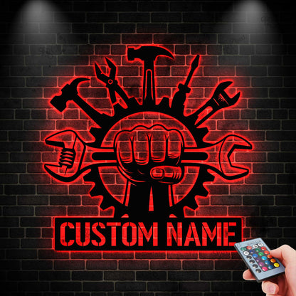 Custom Workshop Metal Sign with LED light, Garage Metal Sign, Personalized Garage Name Sign, Automotive Decor, Mechanic Workshop Sign
