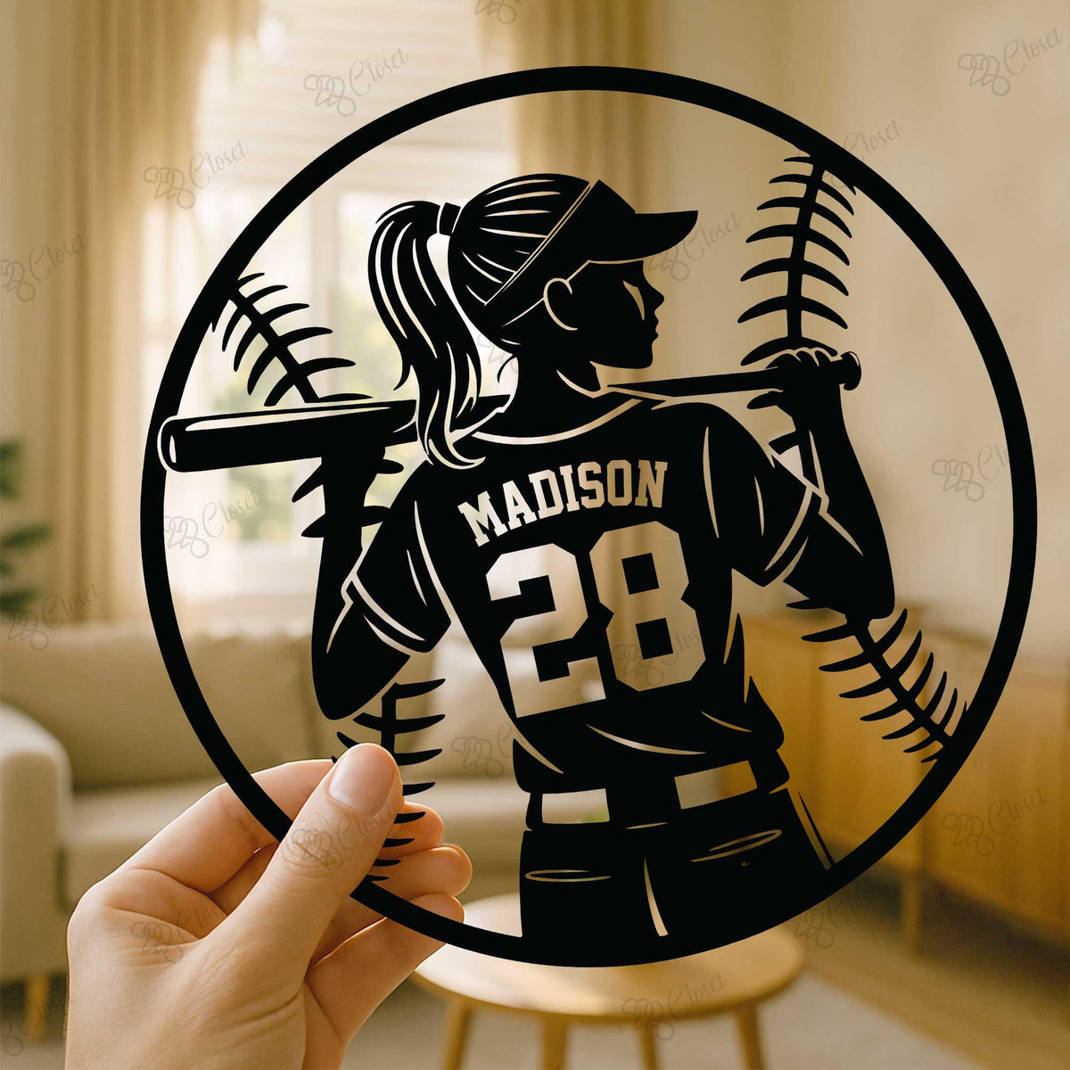 Personalized Softball Player Sign LED Lights, Baseball Metal Sign, Softball Wall Decor, Gift for Daughter,  Baseball Softball Name Sign