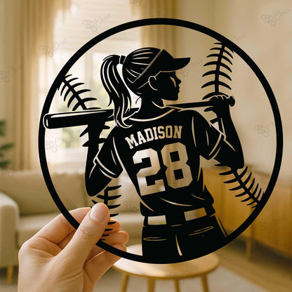 Personalized Softball Player Sign LED Lights, Baseball Metal Sign, Softball Wall Decor, Gift for Daughter,  Baseball Softball Name Sign