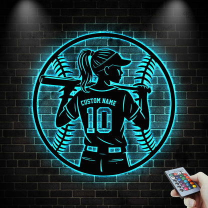 Personalized Softball Player Sign LED Lights, Baseball Metal Sign, Softball Wall Decor, Gift for Daughter,  Baseball Softball Name Sign