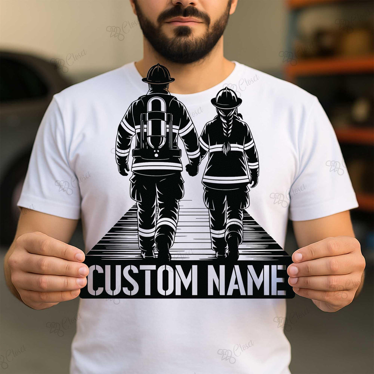 Custom Couple Firefighter Metal Sign with LED Light, Personalized Fireman Name Sign, Fire Department Decor, Valentine Day Gifs