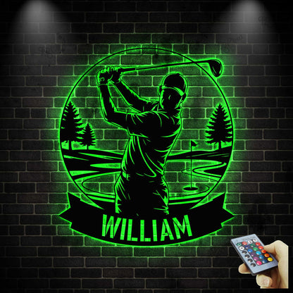 Personalized Golf Metal Sign with LED Light, Custom Golfer Name Sign, Golf Metal Wall Art, Golf Lovers Gift, Birthday Gift for Dad, Husband