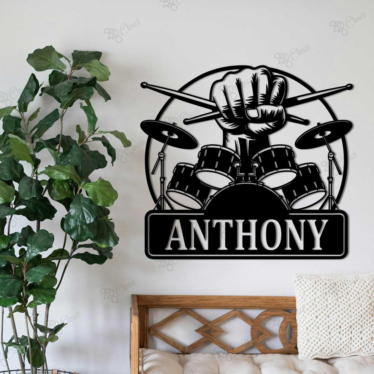 Custom Drum Metal Sign With LED Lights, Personalized Drummer Name Sign, Drum Lover Gift, Drum Wall Decor, Music Decor, Gift for Musician