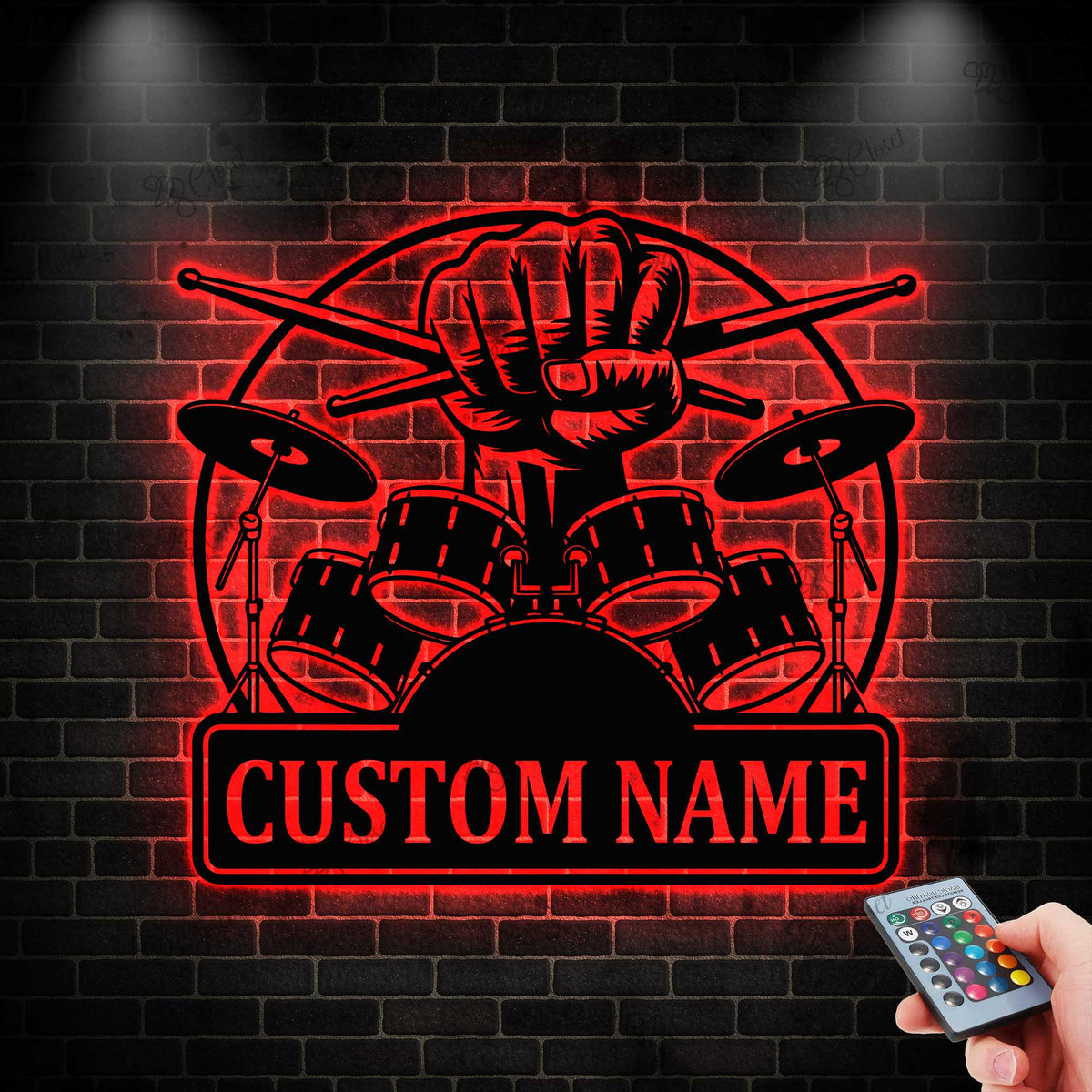 Custom Drum Metal Sign With LED Lights, Personalized Drummer Name Sign, Drum Lover Gift, Drum Wall Decor, Music Decor, Gift for Musician