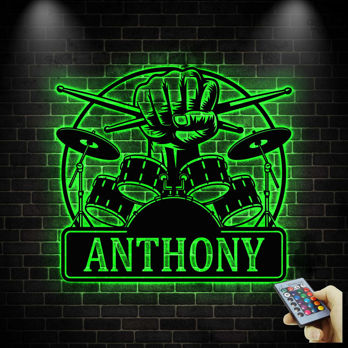 Custom Drum Metal Sign With LED Lights, Personalized Drummer Name Sign, Drum Lover Gift, Drum Wall Decor, Music Decor, Gift for Musician