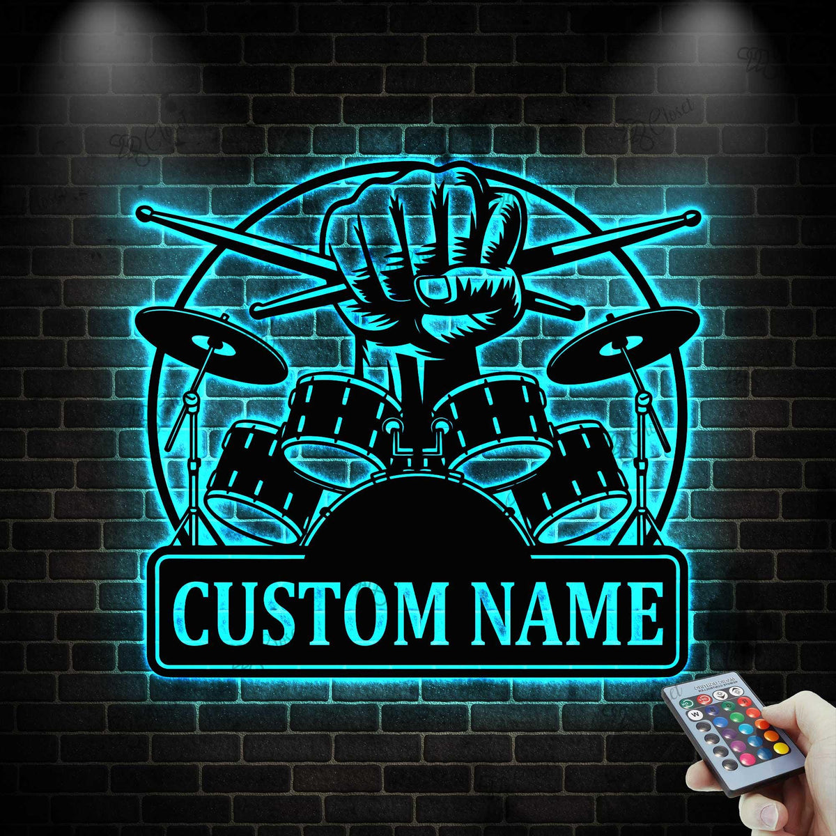Custom Drum Metal Sign With LED Lights, Personalized Drummer Name Sign, Drum Lover Gift, Drum Wall Decor, Music Decor, Gift for Musician