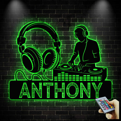 Custom DJ Metal Sign with Led light, Personalized DJ Name Sign, DJ Wall Art, Music Room Decor, Gift for Music Lovers